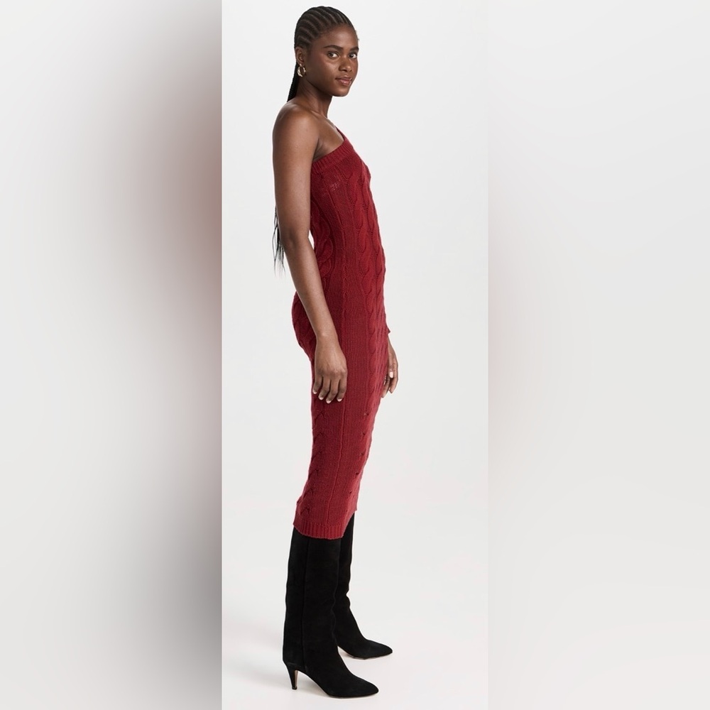 NAADAM Red Wool Cashmere One-Shoulder Cable Knit Midi Dress - size S $375 - Picture 4 of 12